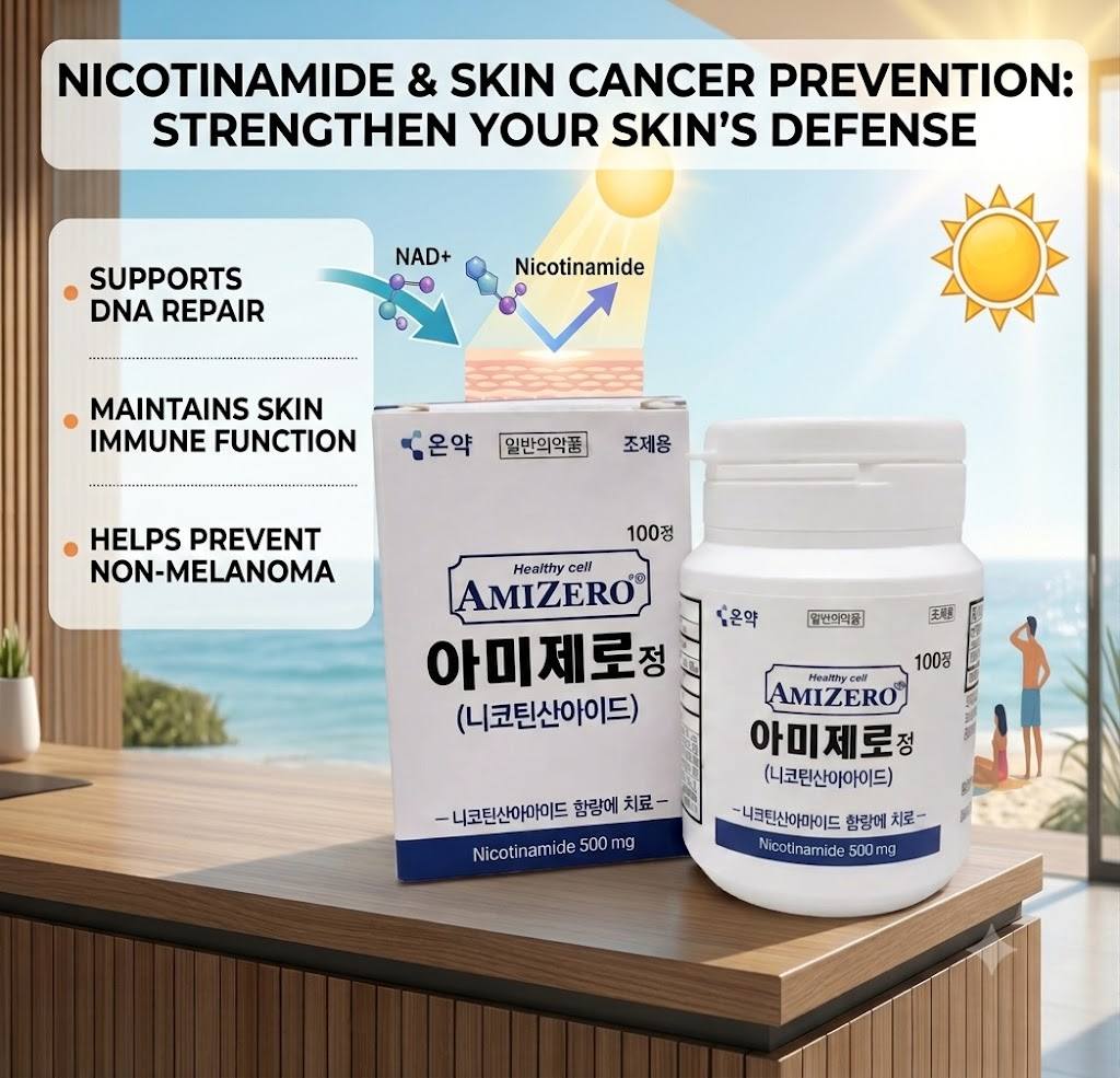 Nicotinamide vitamin B3 supplement helping support skin cancer prevention and protection from UV-induced skin damage