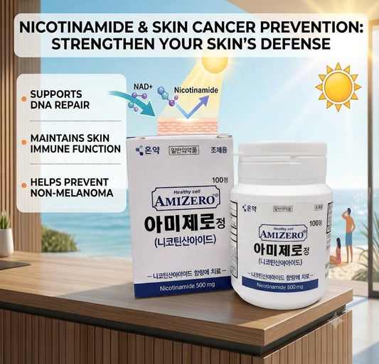 Nicotinamide vitamin B3 supplement helping support skin cancer prevention and protection from UV-induced skin damage